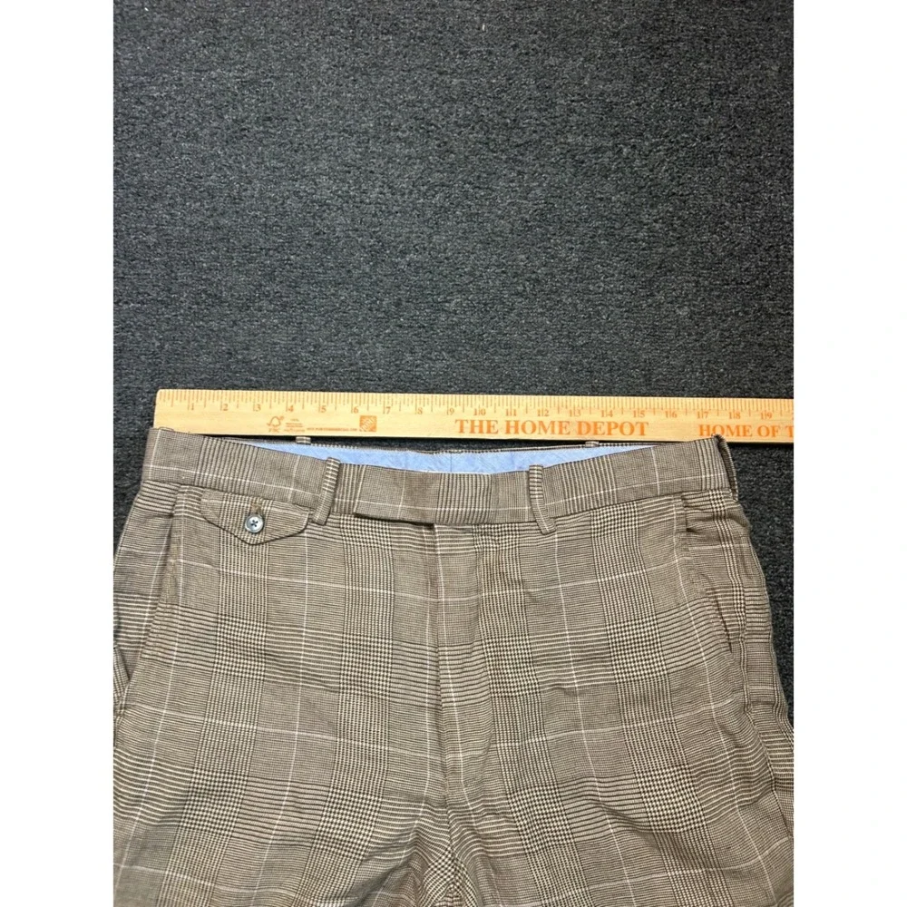 Polo Golf Ralph‎ Lauren Linen Blend Pants Brown Glen Plaid Mens 34x32 Tailored